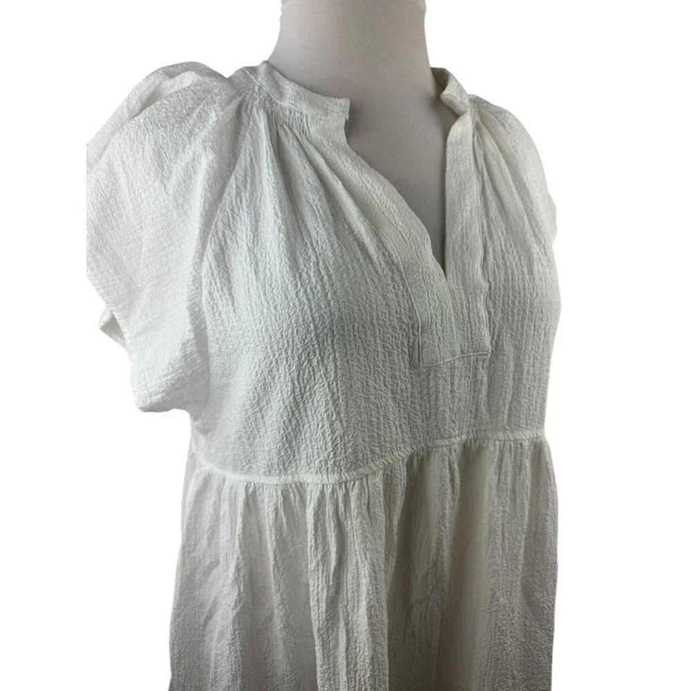 Calvin Klein A-Line Textured Tie Waist Mini Dress White Sheer Gauze Plus Size 16 - Picture 4 of 11